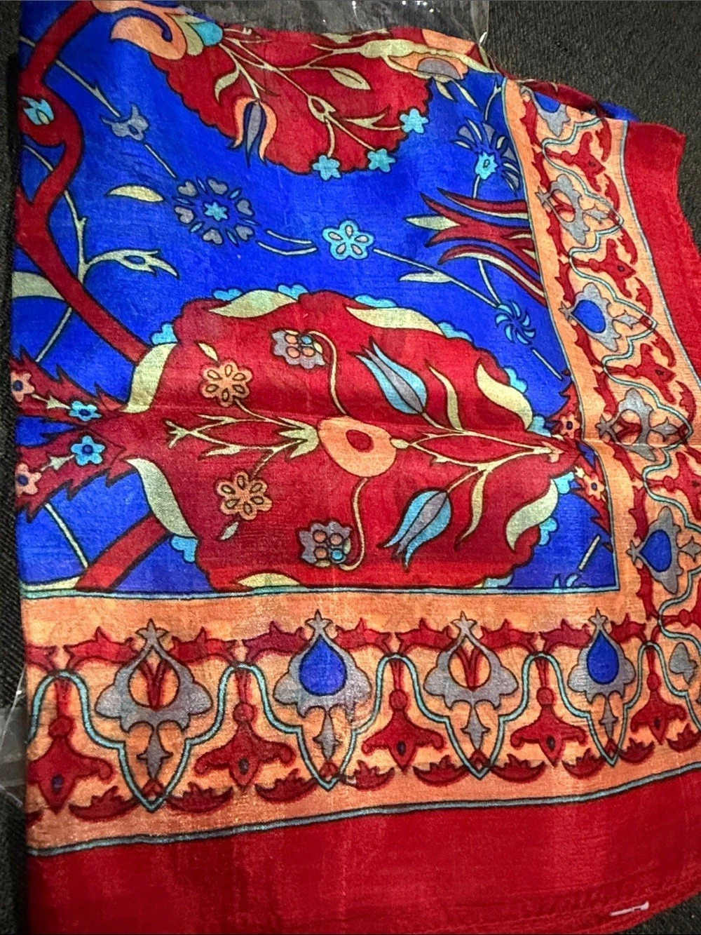 Silk Lightweight Skinny Bag Scarf in Blue & Red New
